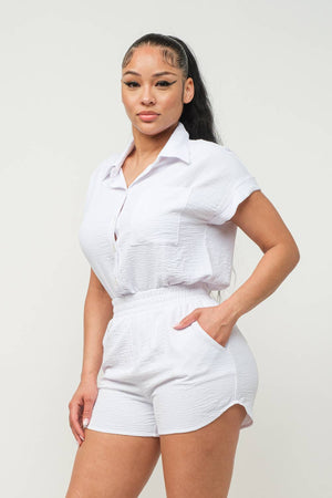 Breezy Button Down Two Piece Set - White
