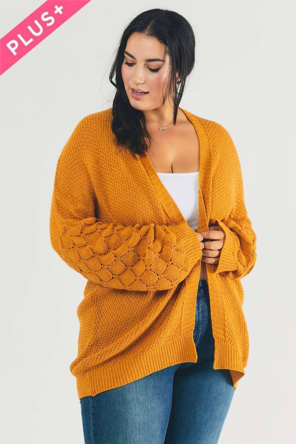 MUSTARD PLUS SOLID LONG SLEEVE LOOSE FIT CARDIGAN