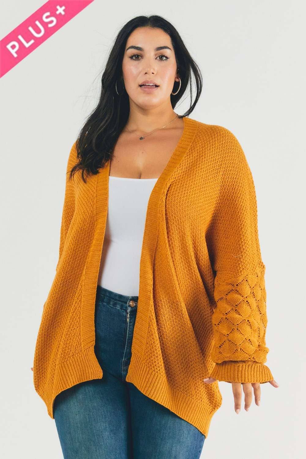MUSTARD PLUS SOLID LONG SLEEVE LOOSE FIT CARDIGAN