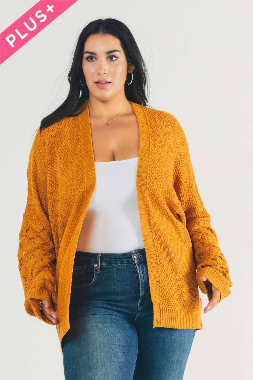 MUSTARD PLUS SOLID LONG SLEEVE LOOSE FIT CARDIGAN