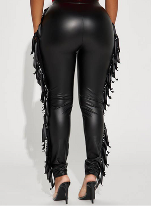 Faux Leather Fringe Side Leggings