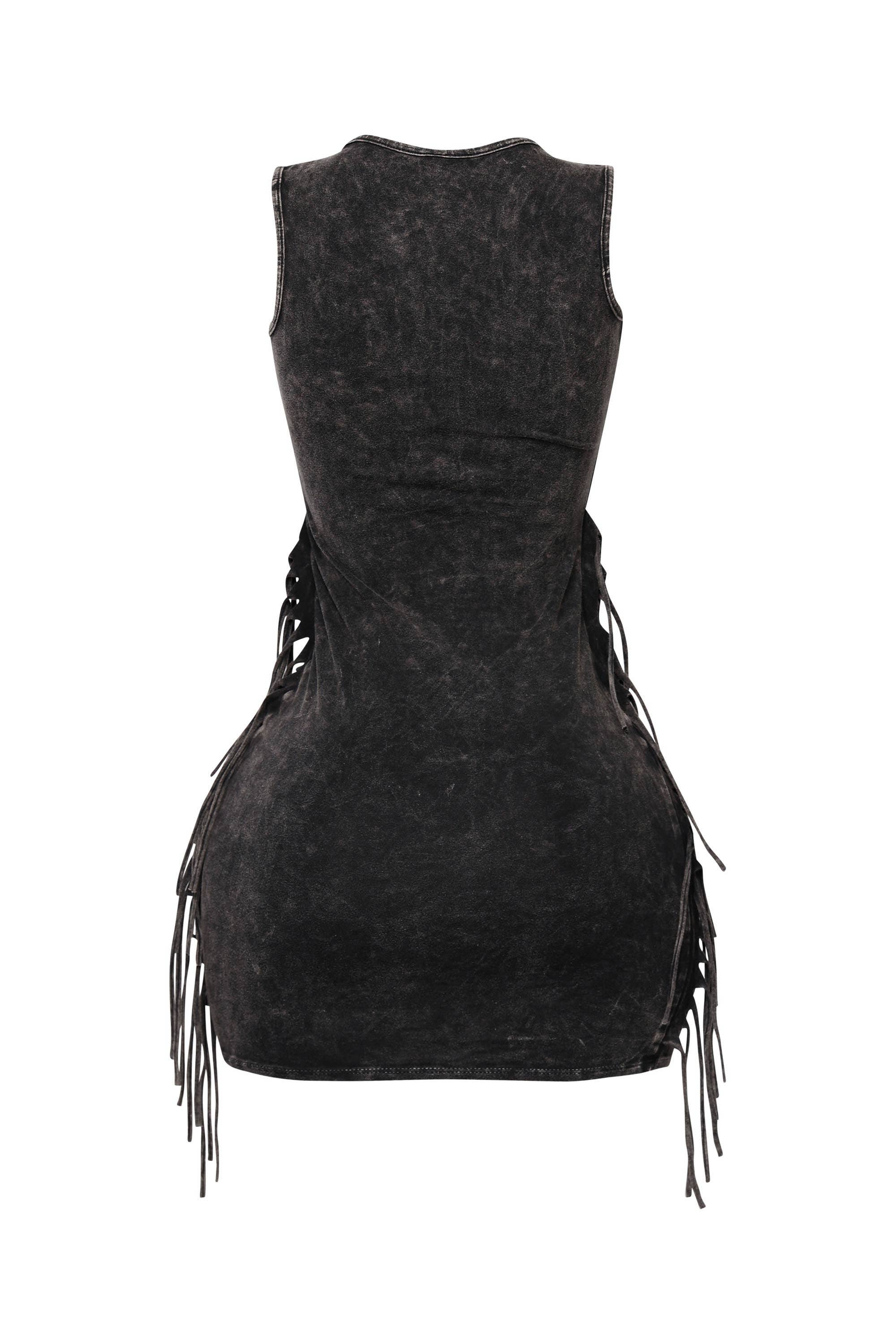 Mineral Washed Fringe Mini Dress