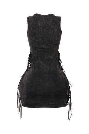 Mineral Washed Fringe Mini Dress