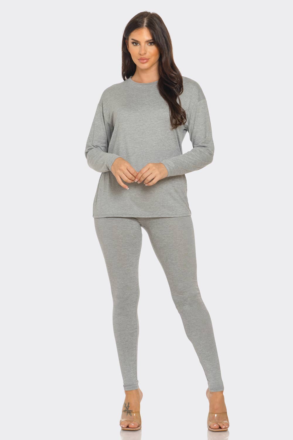 Basic Round Neck Top Leggings Set