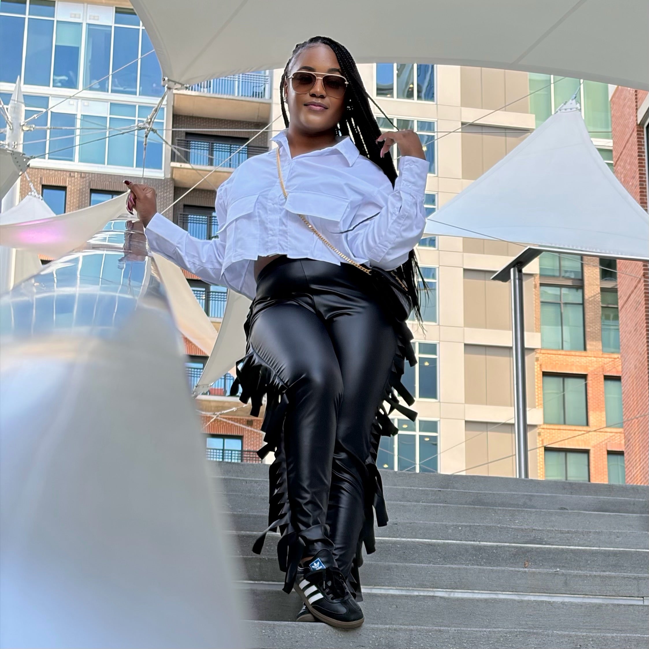 Faux Leather Fringe Side Leggings