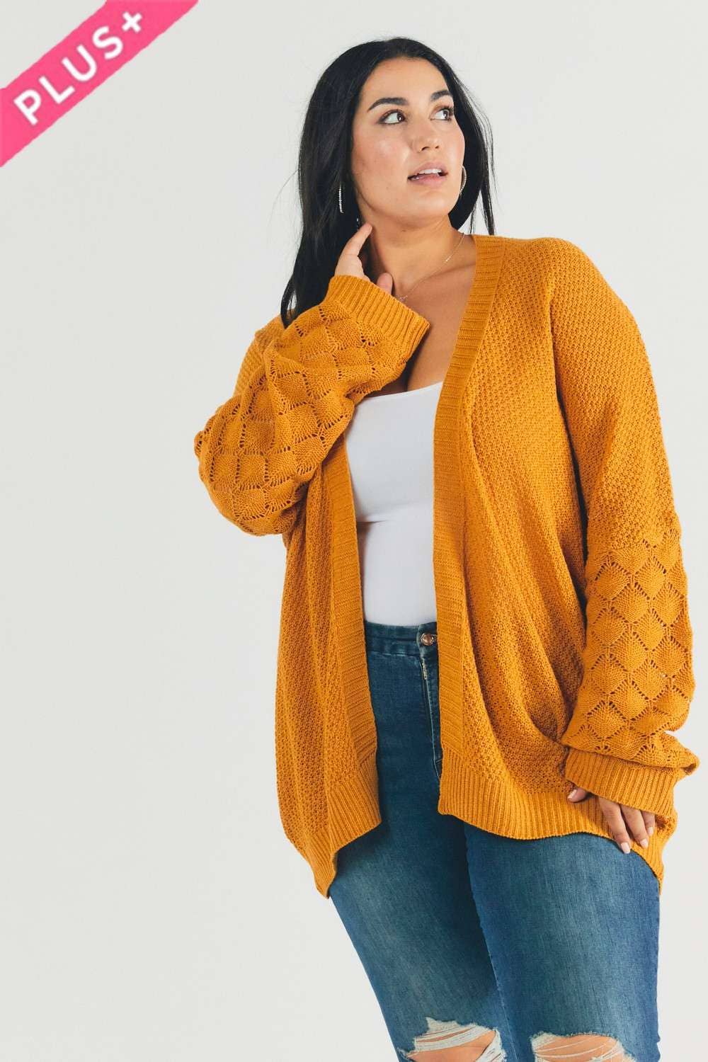 MUSTARD PLUS SOLID LONG SLEEVE LOOSE FIT CARDIGAN