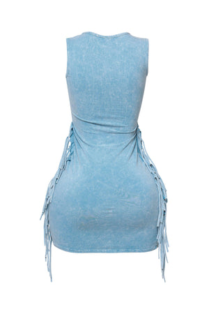 Mineral Washed Fringe Mini Dress