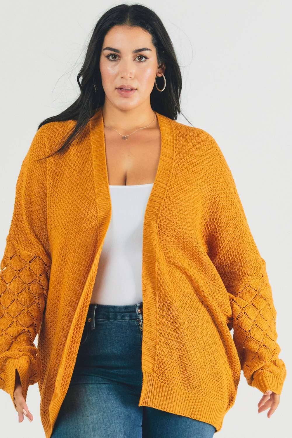 MUSTARD PLUS SOLID LONG SLEEVE LOOSE FIT CARDIGAN