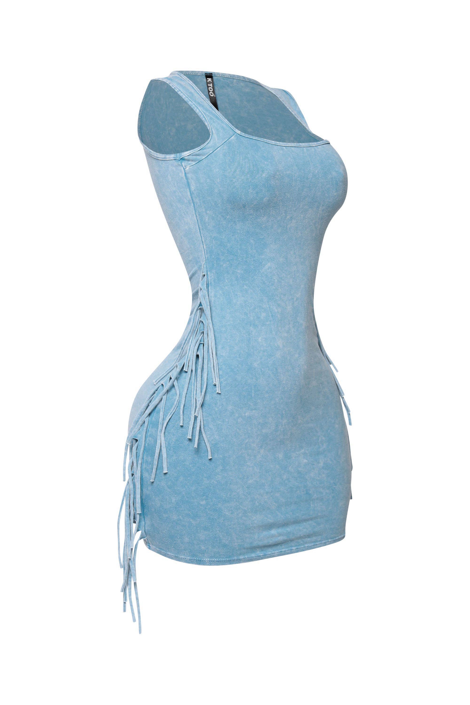 Mineral Washed Fringe Mini Dress