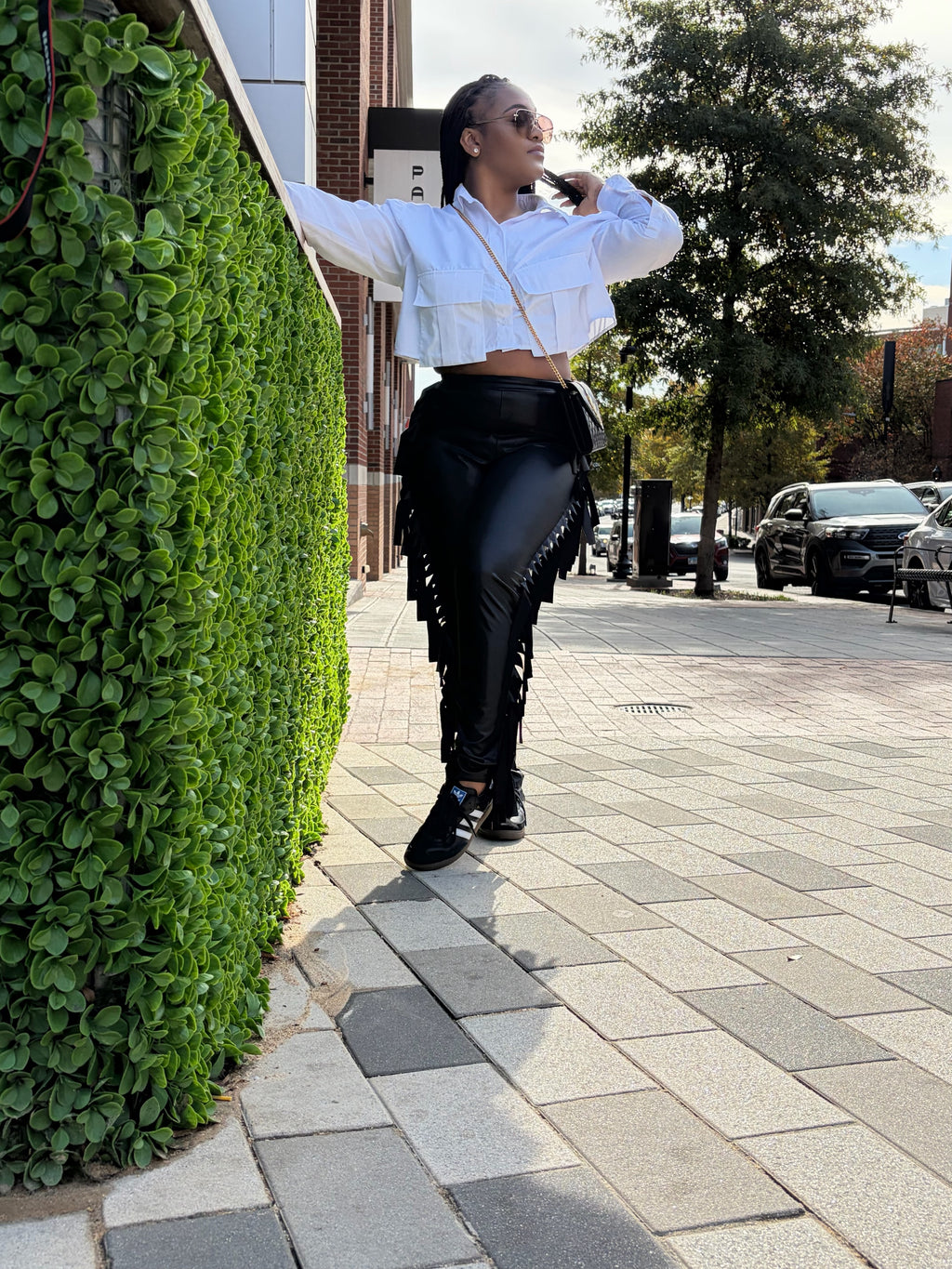 Faux Leather Fringe Side Leggings