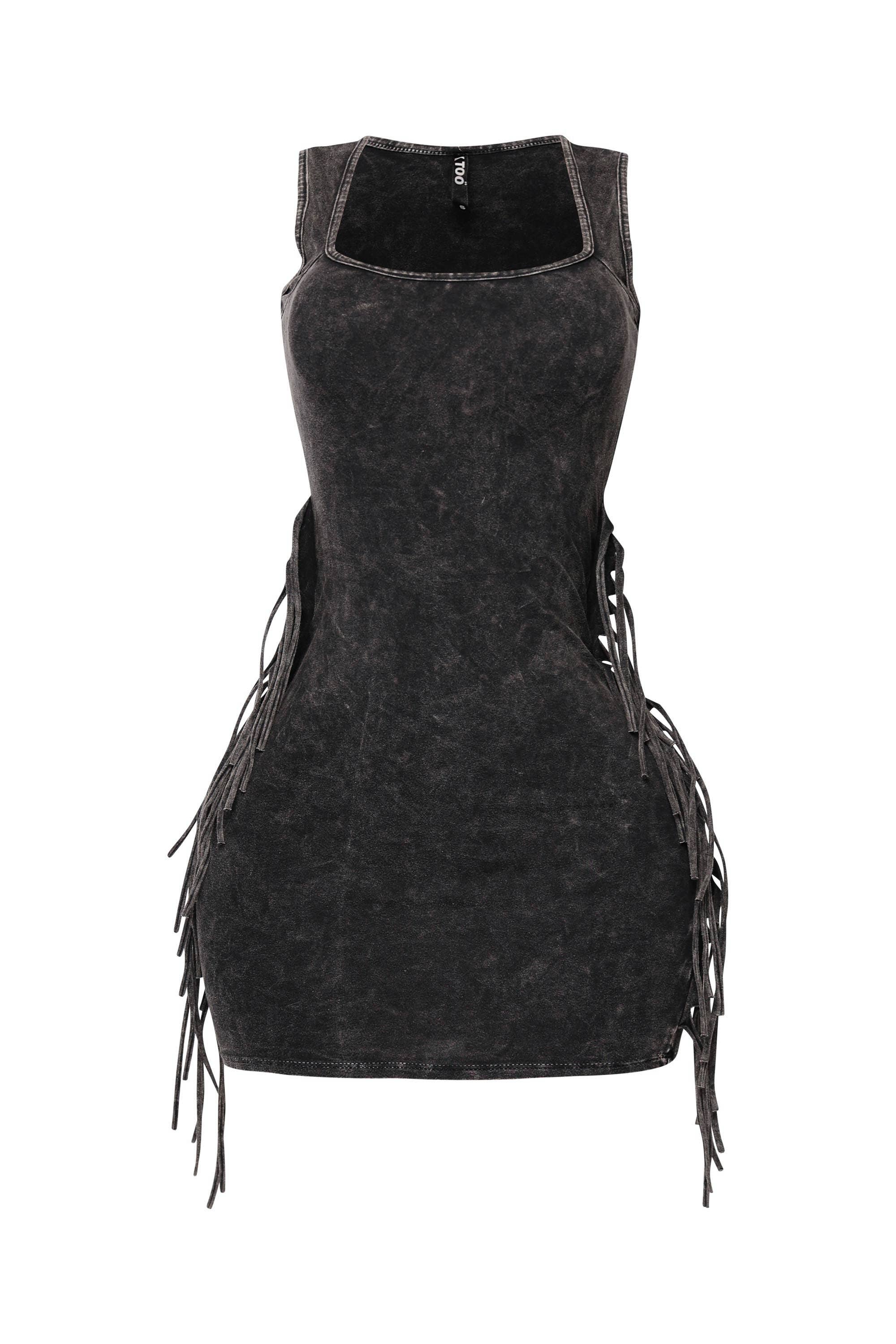 Mineral Washed Fringe Mini Dress