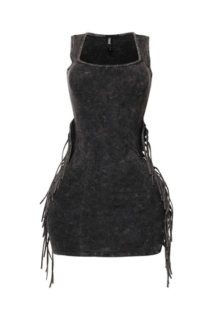 Mineral Washed Fringe Mini Dress