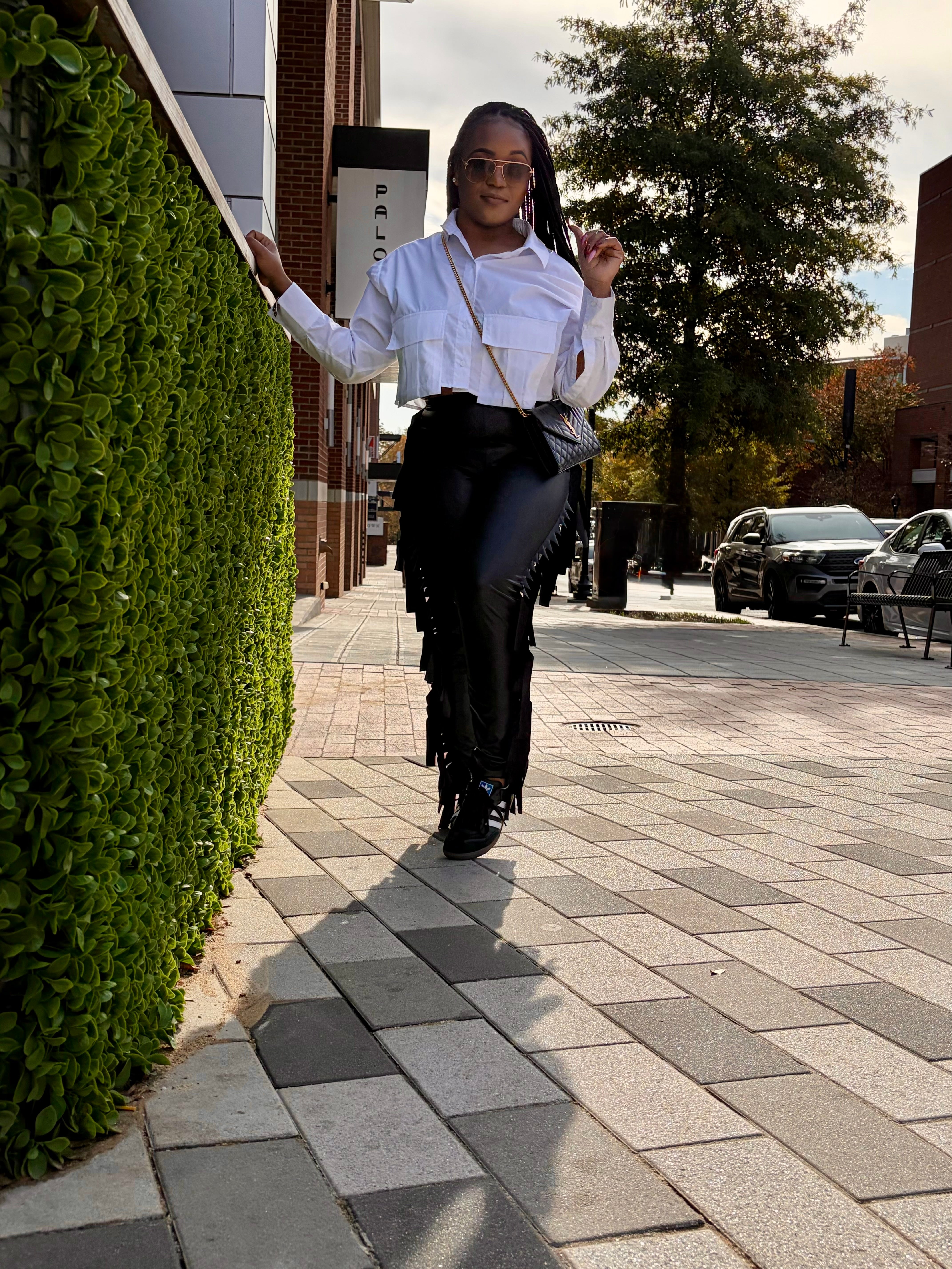 Faux Leather Fringe Side Leggings