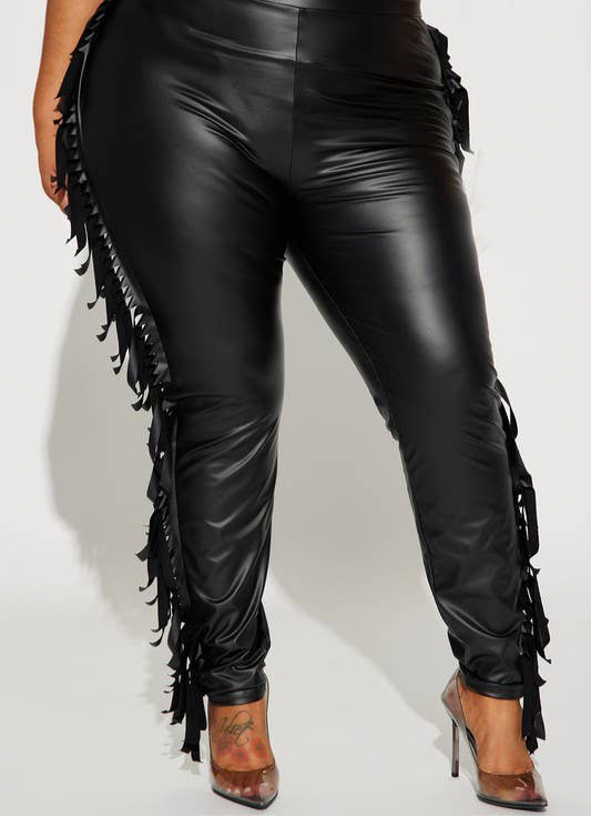 Faux Leather Fringe Side Leggings Plus