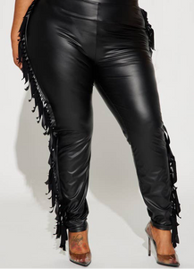 Faux Leather Fringe Side Leggings Plus