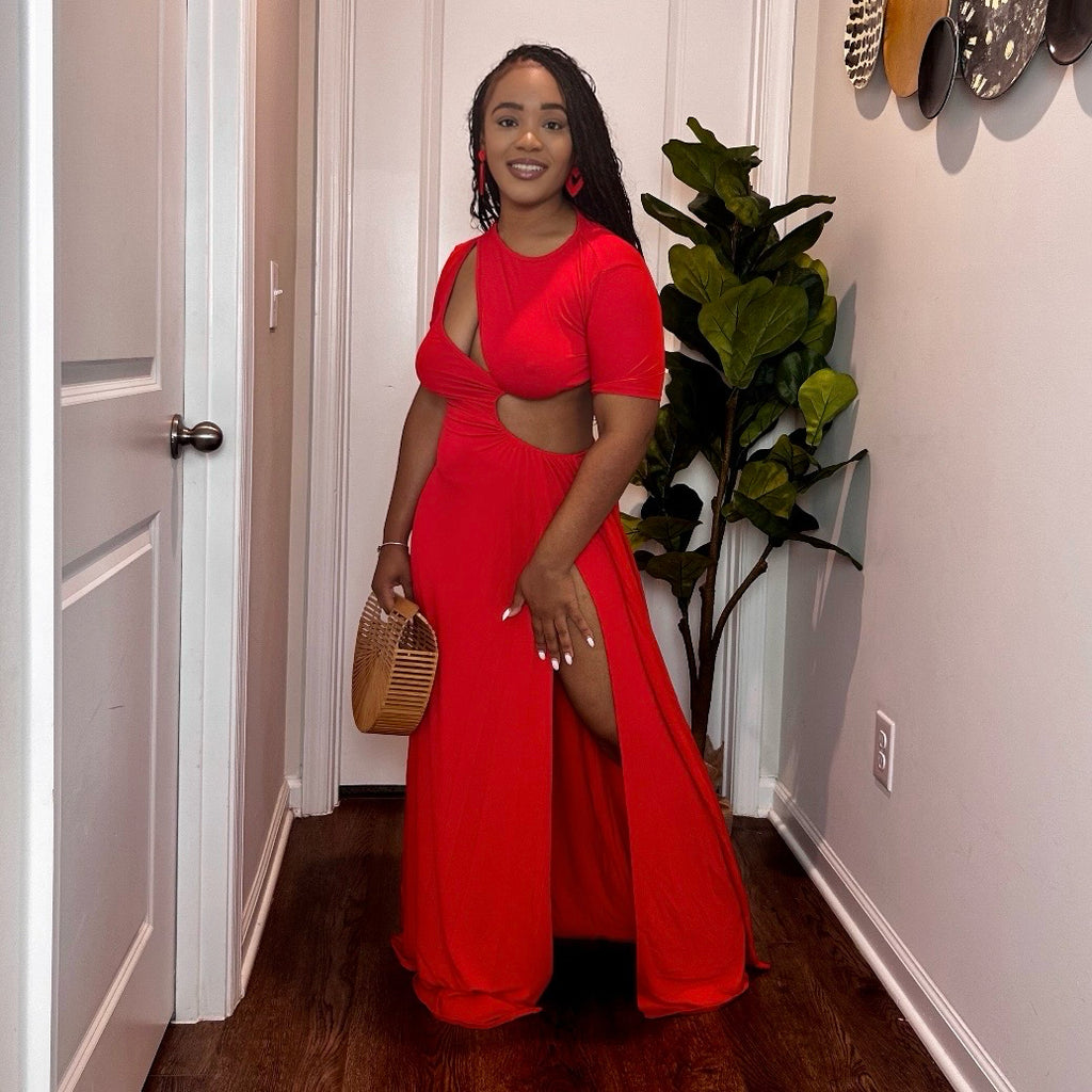 RED WAVE MAXI DRESS