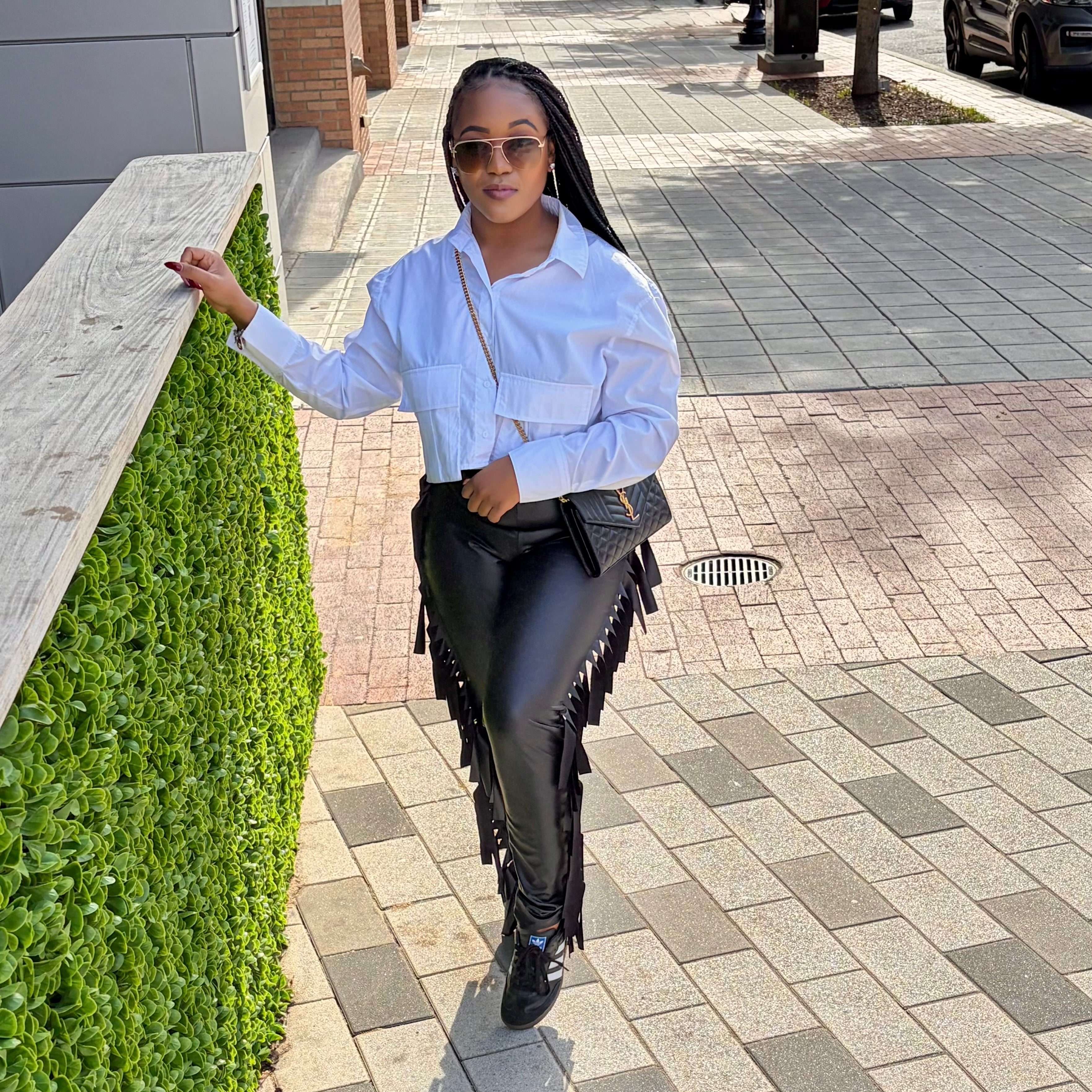 Faux Leather Fringe Side Leggings