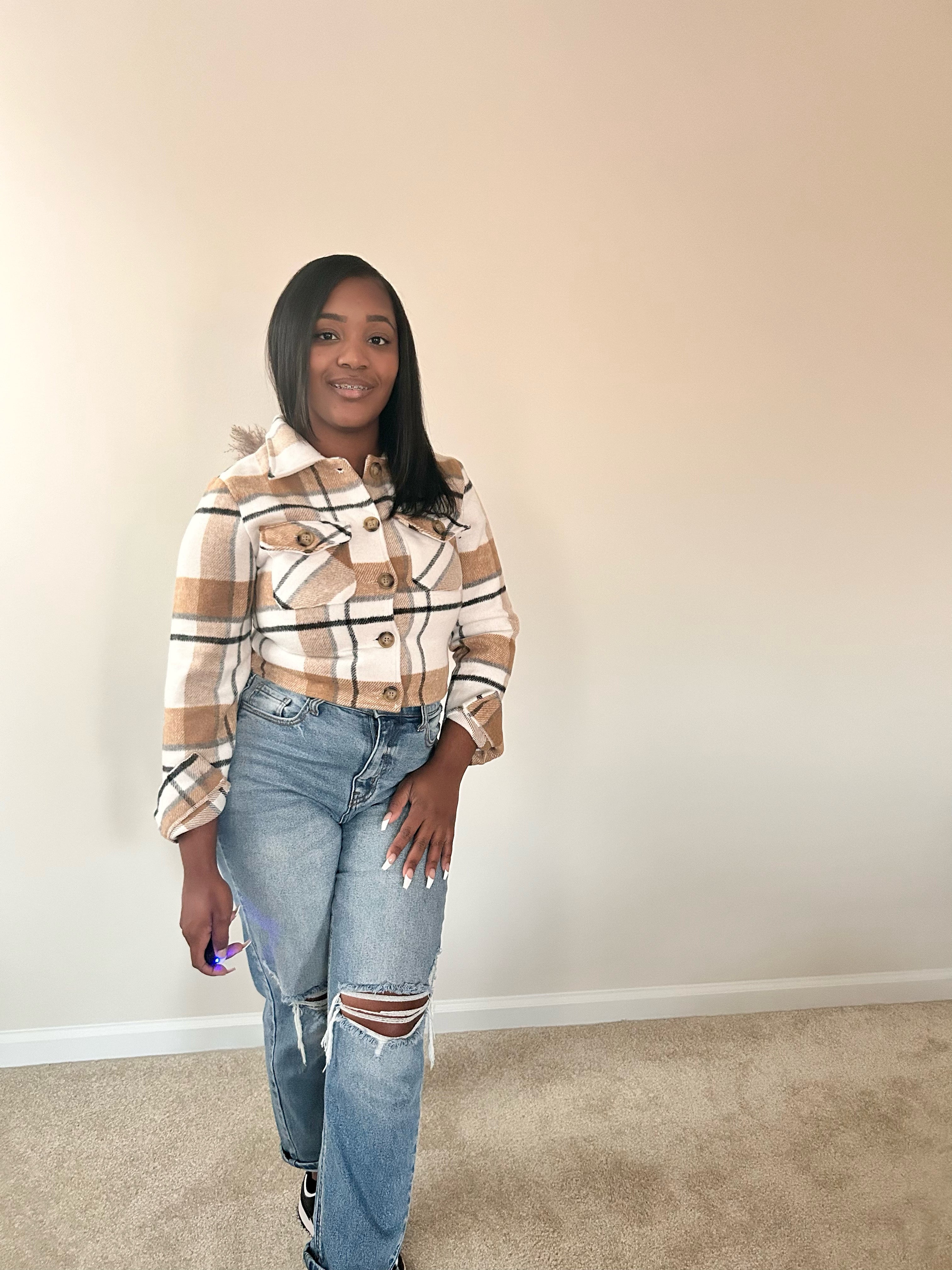 Camel Cropped Shacket