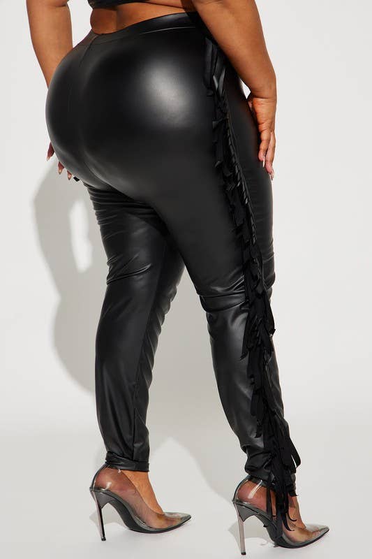 Faux Leather Fringe Side Leggings Plus
