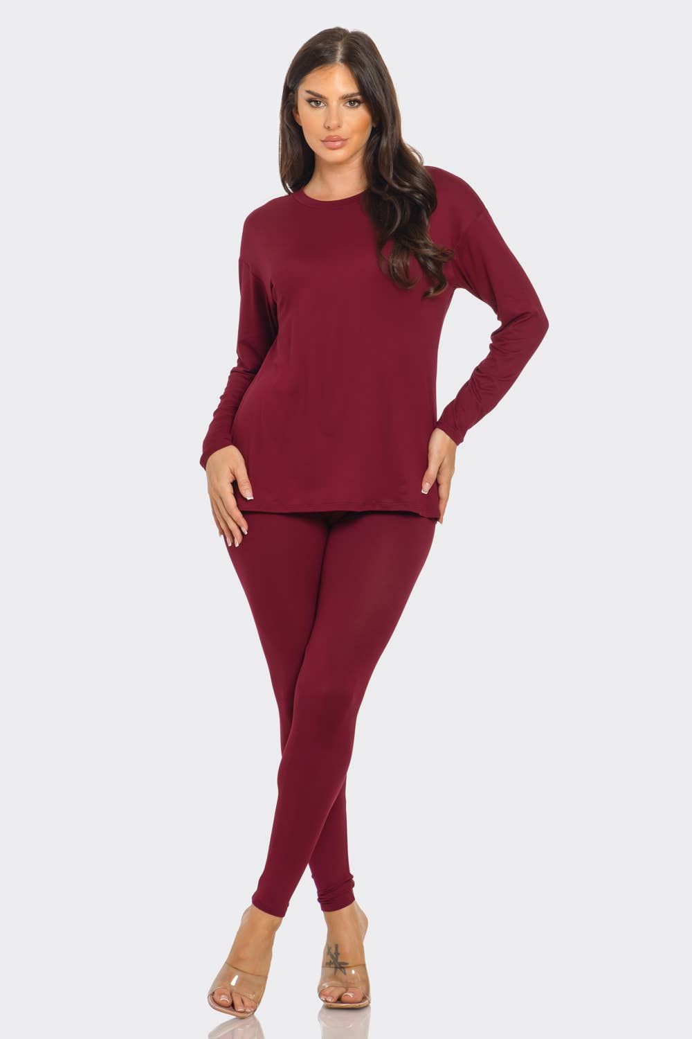 Basic Round Neck Top Leggings Set