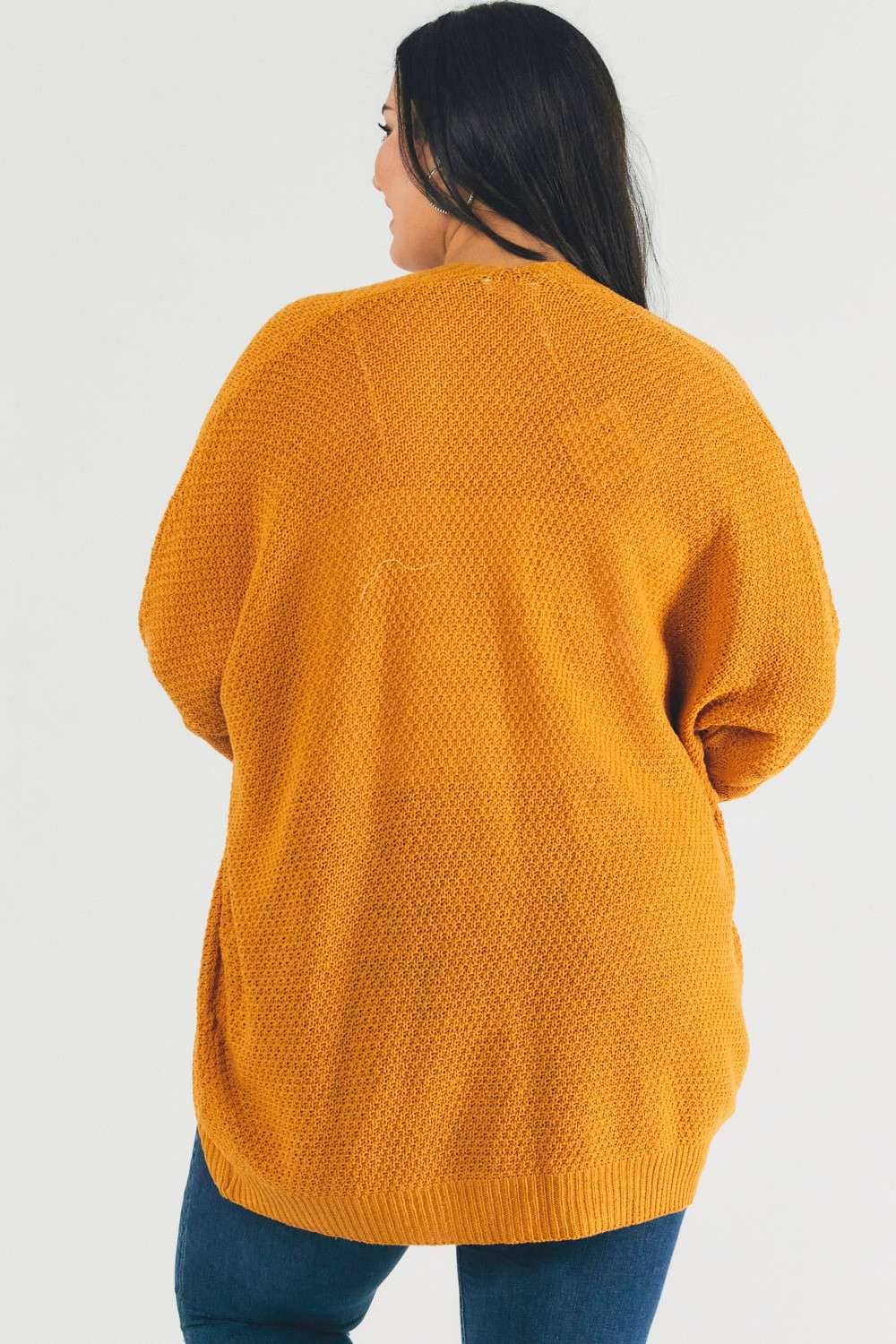 MUSTARD PLUS SOLID LONG SLEEVE LOOSE FIT CARDIGAN
