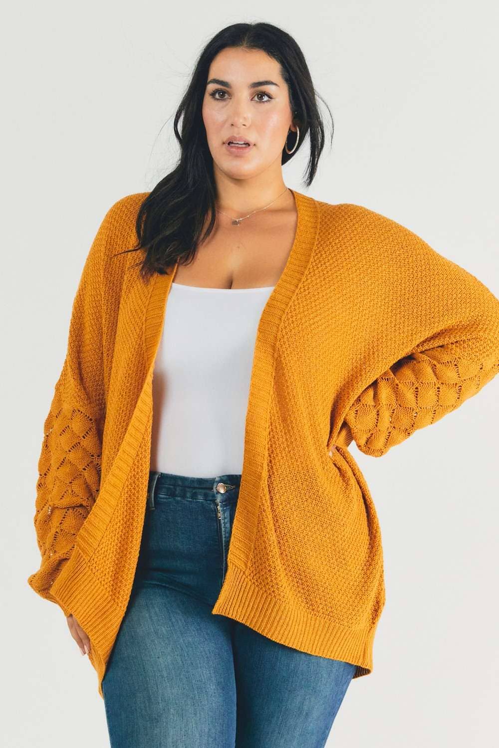 MUSTARD PLUS SOLID LONG SLEEVE LOOSE FIT CARDIGAN