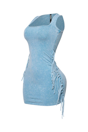 Mineral Washed Fringe Mini Dress