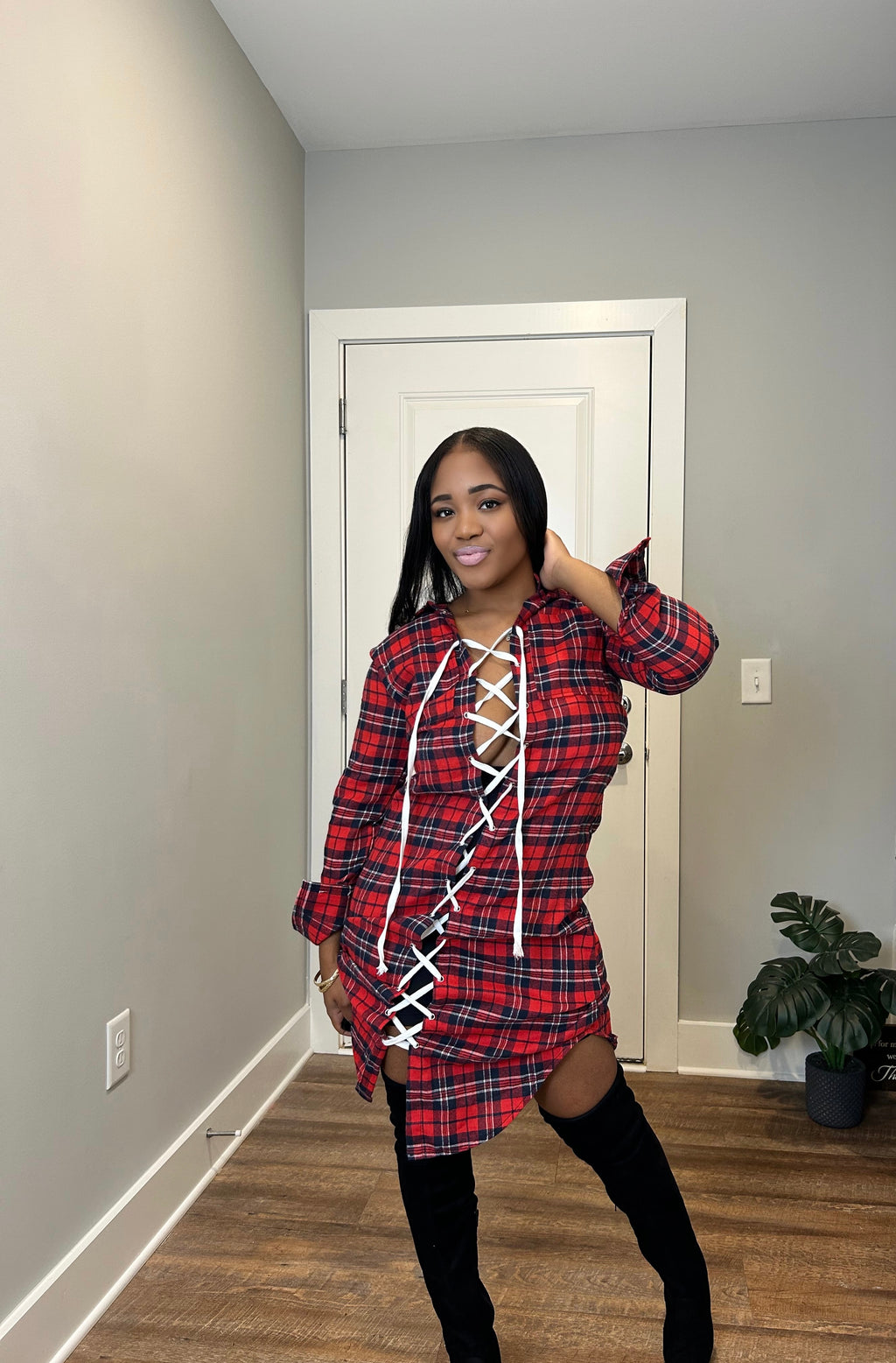 Tie Me Up Flannel Dress
